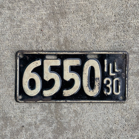 Photo of a 1930 Illinois License Plate Auto Tag Garage Decor Vintage Low Number Four Digit 6550 with original patina