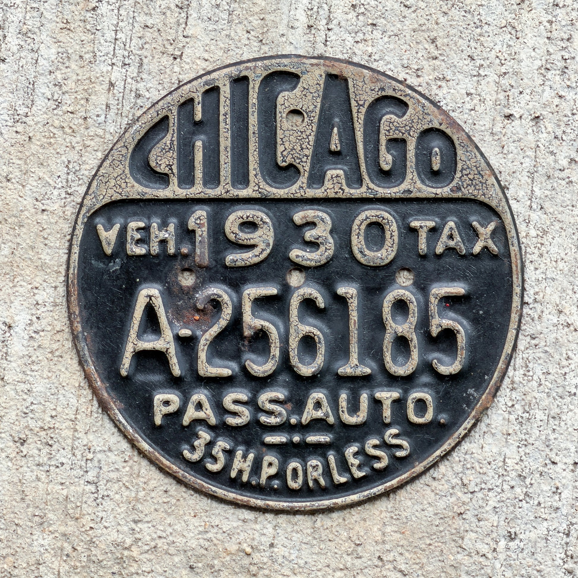 Photo of a 1930 Illinois Tax Tag License Plate Auto Tag Garage Decor Vintage A 256185 with original patina