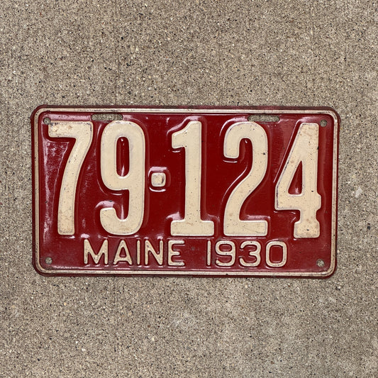 Photo of a 1930 Maine License Plate Auto Tag Garage Decor Vintage 79 124 with original patina