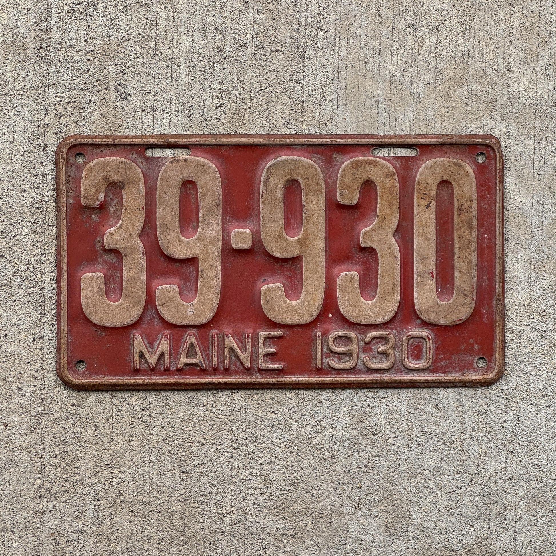 Photo of a 1930 Maine License Plate Auto Tag Garage Decor Vintage Ford Model A Year 39 930 with original patina