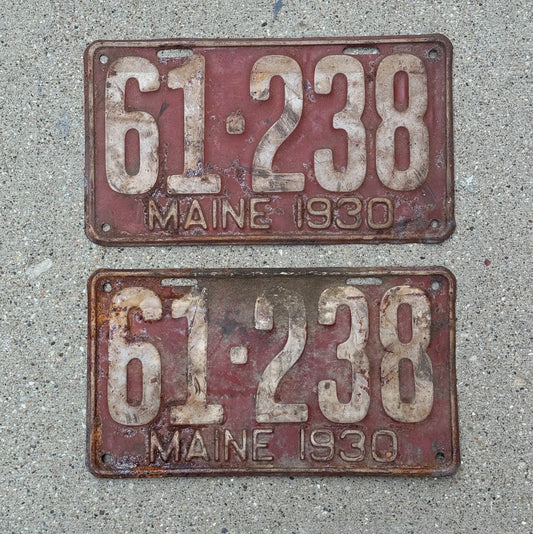 Photo of a 1930 Maine License Plate Pair Auto Tag Garage Decor Vintage YOM Ford Model A 61238