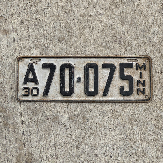 Photo of a 1930 Minnesota License Plate Auto Tag Garage Decor Vintage Ford Model A Year A 70 075 with original patina