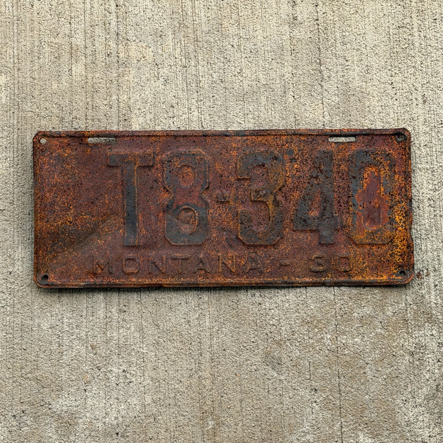 Photo of a 1930 Montana Truck License Plate Auto Tag Garage Decor Vintage T8 340 with original patina