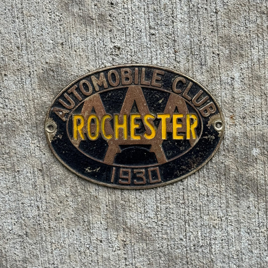 Photo of a 1930 Rochester New York Badge Emblem License Plate Topper Auto Tag Garage Decor Vintage AAA with original patina