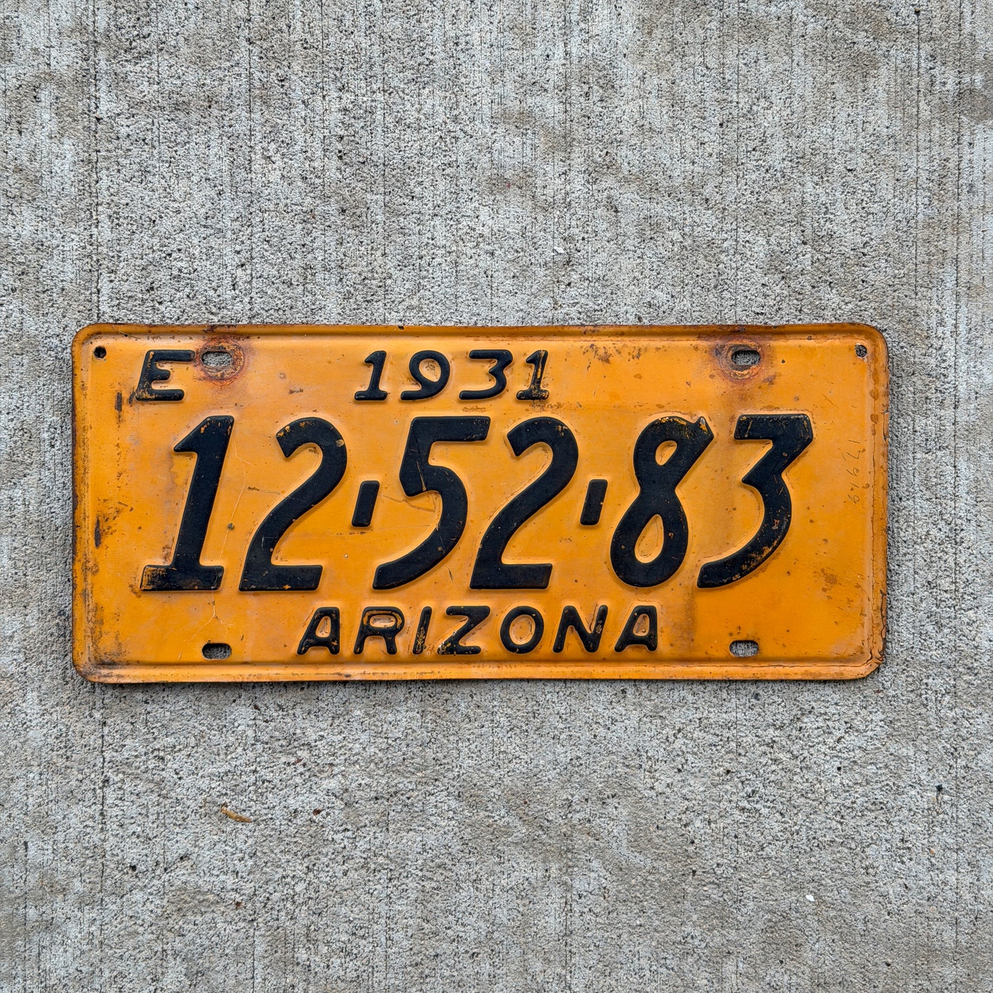 Photo of a 1931 Arizona License Plate Auto Tag Garage Decor Vintage Yavapai County 12 52 83 with original patina