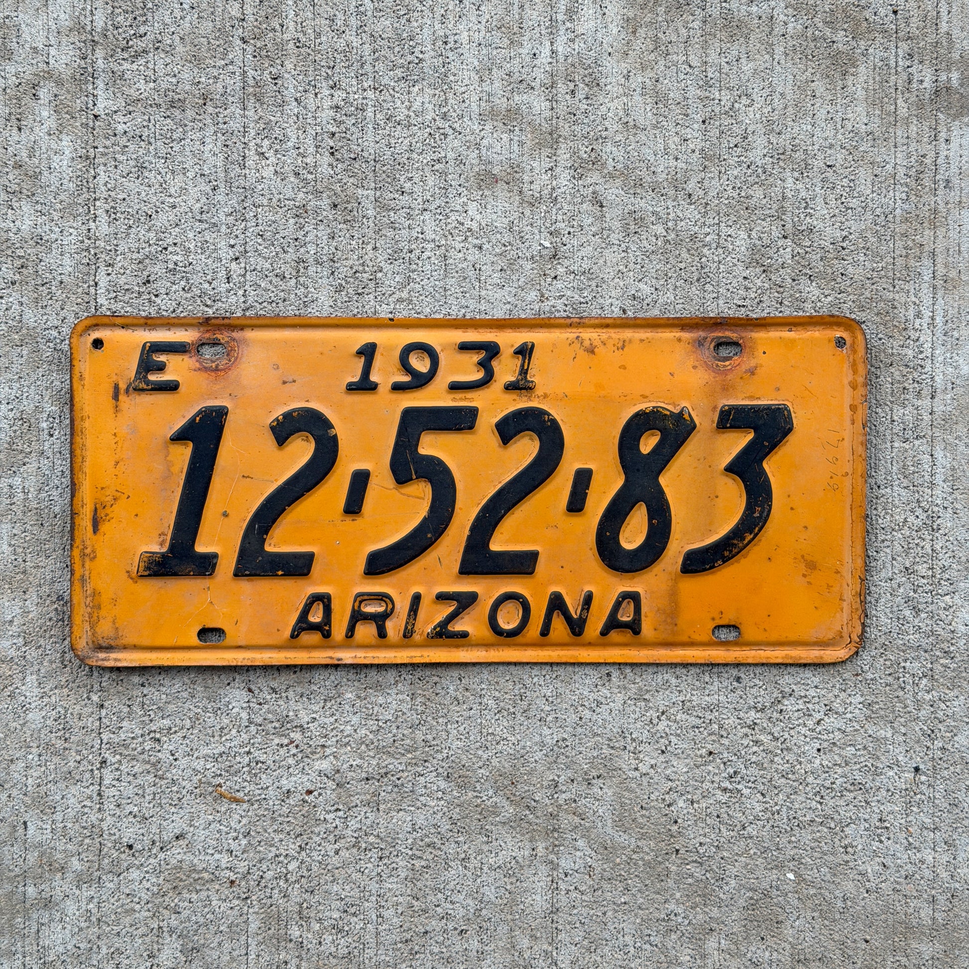 Photo of a 1931 Arizona License Plate Auto Tag Garage Decor Vintage Yavapai County 12 52 83 with original patina