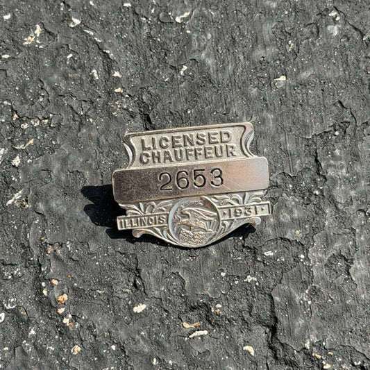 Photo of a 1931 Chauffeur Badge Illinois Chauffeur Badge Auto Tag Garage Decor Vintage
 2653 with original patina