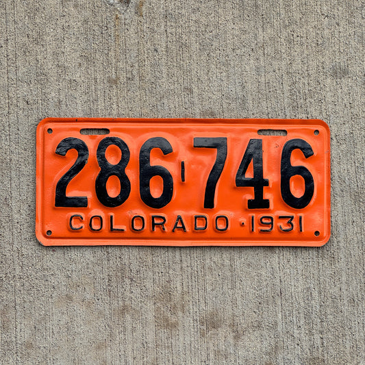 Photo of a 1931 Colorado License Plate Auto Tag Garage Decor Vintage Ford Model A Year 286 746 with original patina