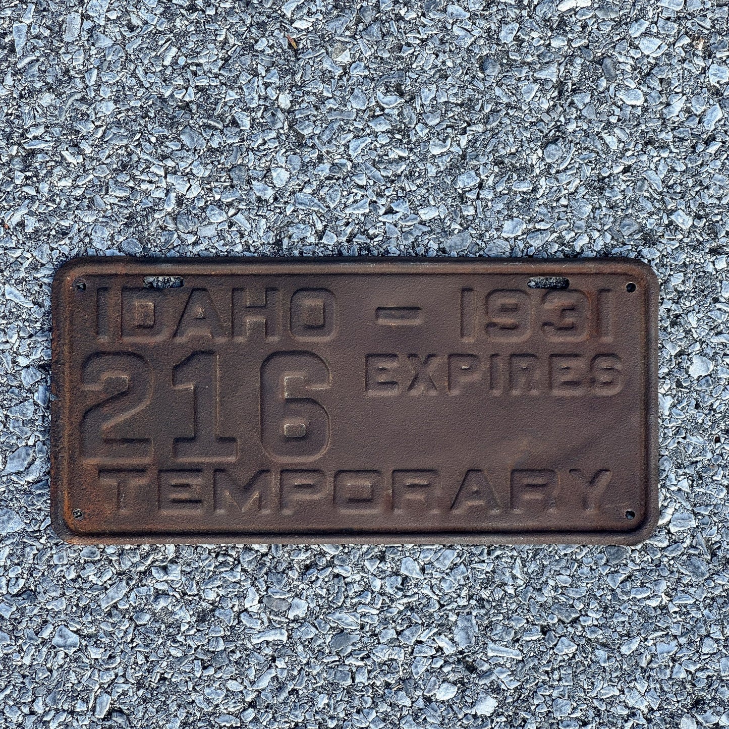 Photo of a 1931 Idaho Temporary License Plate Auto Tag Garage Decor Vintage 216