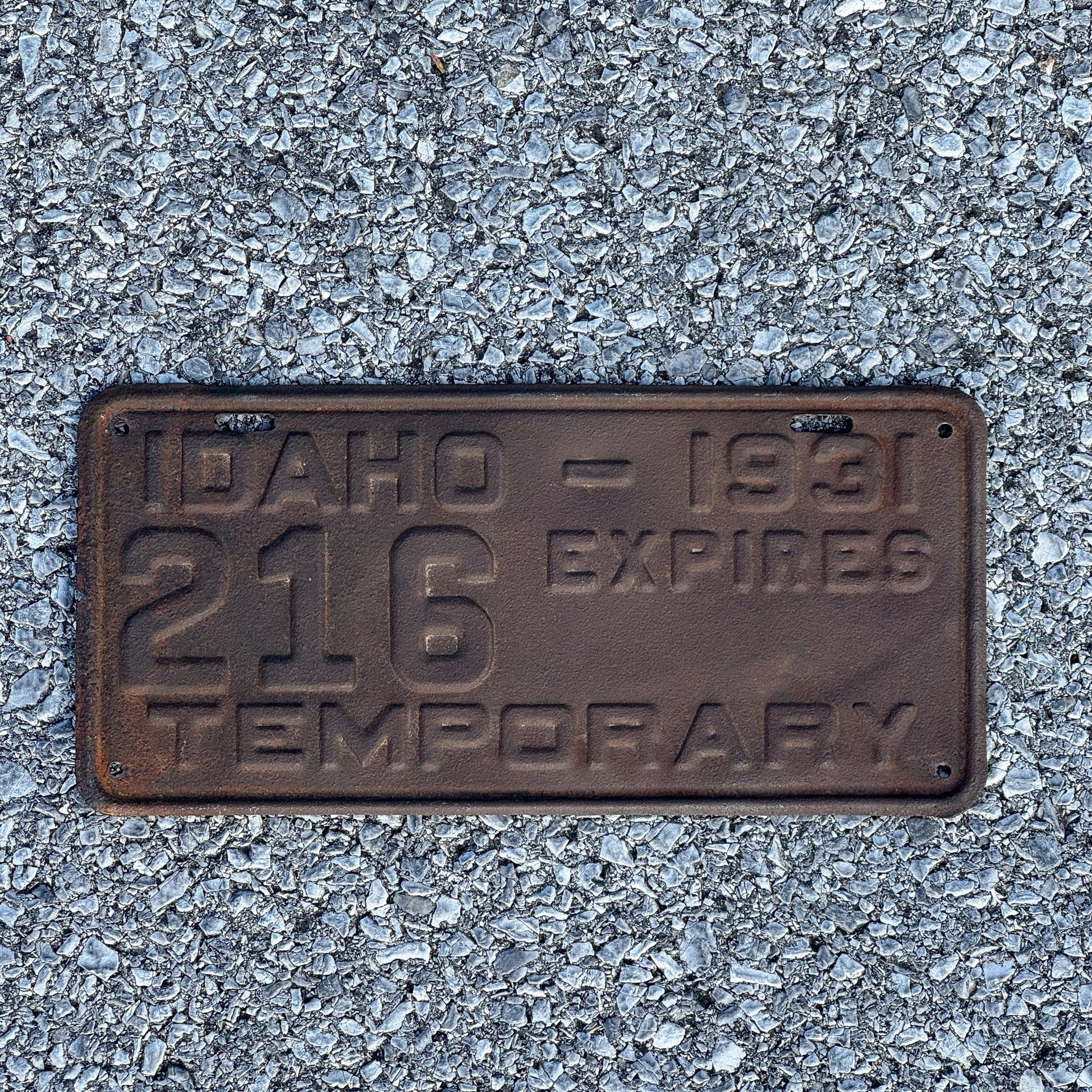 Photo of a 1931 Idaho Temporary License Plate Auto Tag Garage Decor Vintage 216