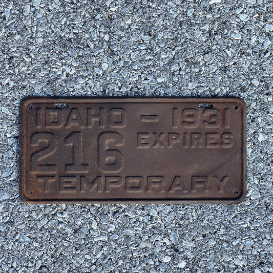 Photo of a 1931 Idaho Temporary License Plate Auto Tag Garage Decor Vintage 216