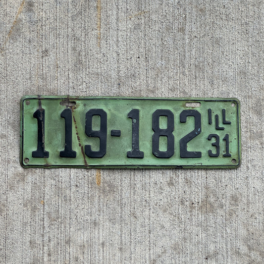 Photo of a 1931 Illinois License Plate Auto Tag Garage Decor Vintage Ford Model A Year 119 182 with original patina