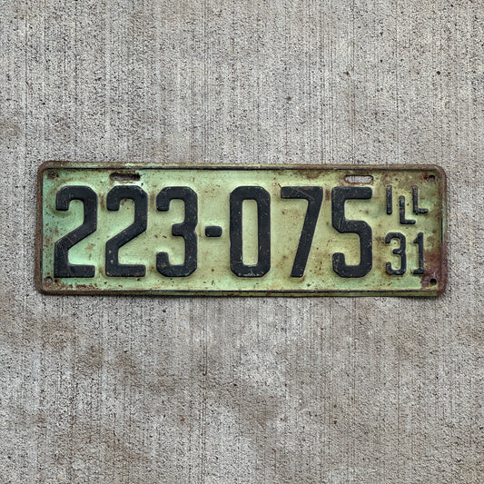 Photo of a 1931 Illinois License Plate Auto Tag Garage Decor Vintage Ford Model A Year 223 075 with original patina