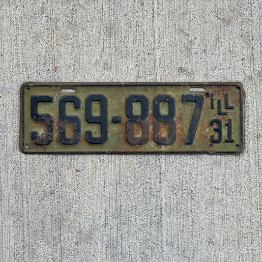 Photo of a 1931 Illinois License Plate Auto Tag Garage Decor Vintage Ford Model A Year 569 887 with original patina