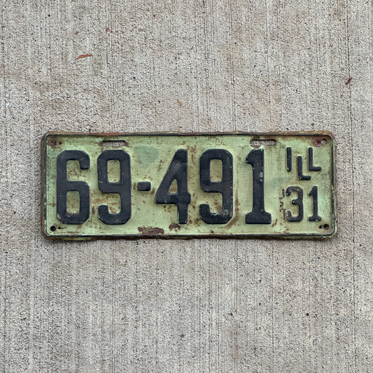 Photo of a 1931 Illinois License Plate Auto Tag Garage Decor Vintage Ford Model A Year 69 491 with original patina