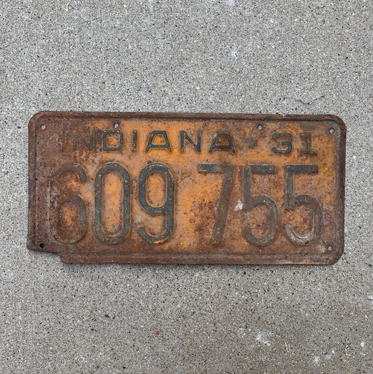 Photo of a 1931 Indiana License Plate Auto Tag Garage Decor Vintage 609 755
