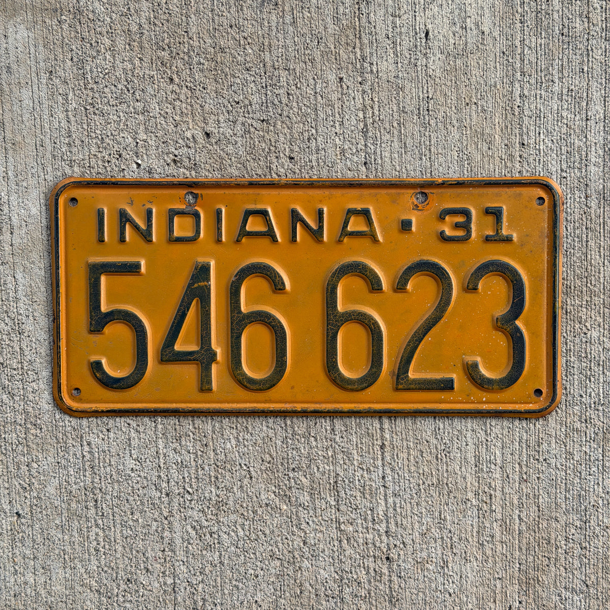 Photo of a 1931 Indiana License Plate Auto Tag Garage Decor Vintage Ford Model A Year 546 623 with original patina