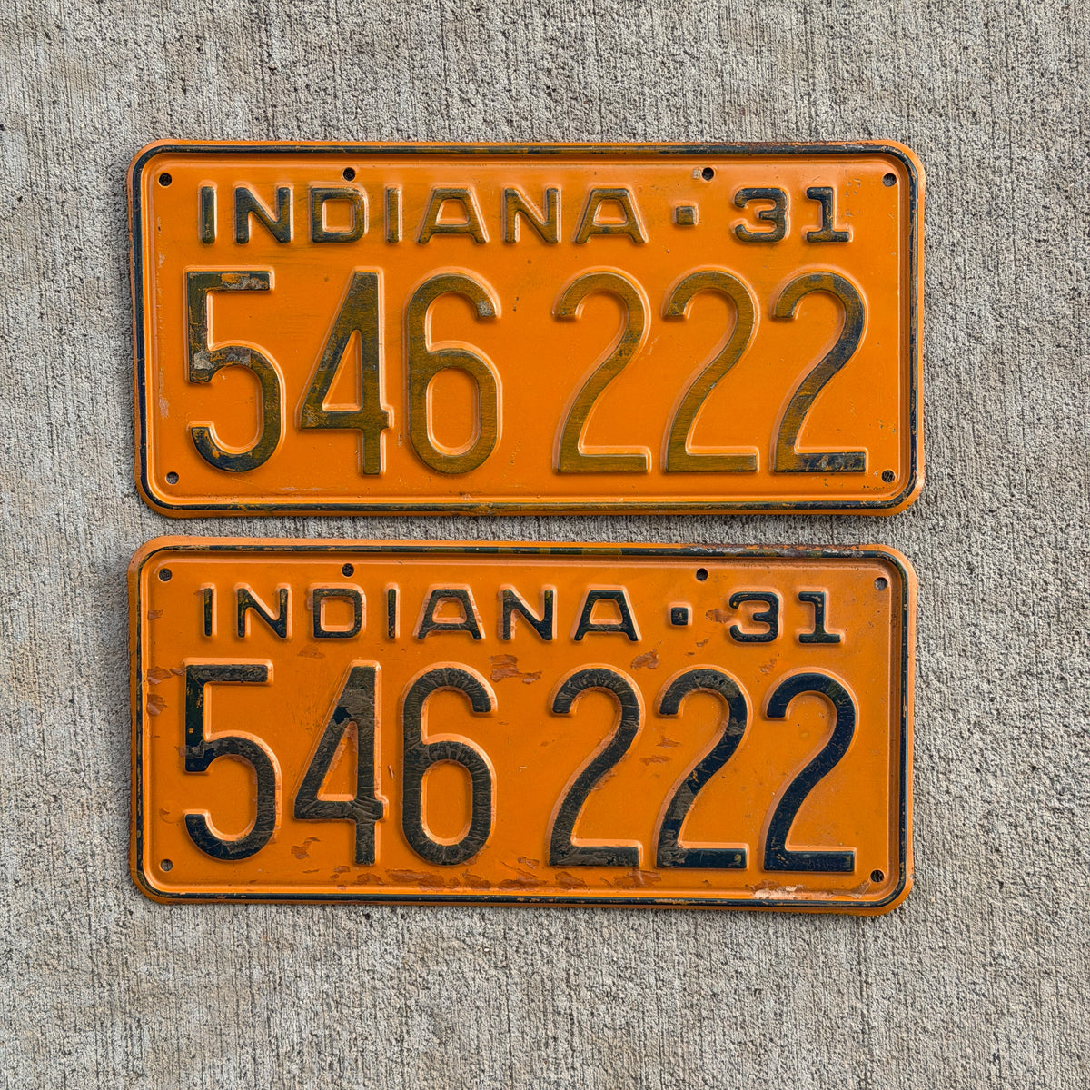 Photo of a 1931 Indiana License Plate Pair Auto Tag Garage Decor Vintage Ford Model A Year 546 222 with original patina