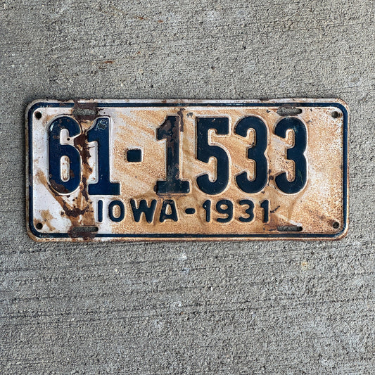Photo of a 1931 Iowa License Plate Auto Tag Garage Decor Vintage Model A Year 61 1533