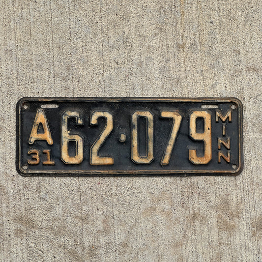 Photo of a 1931 Minnesota License Plate Auto Tag Garage Decor Vintage Ford Model A Year A 62 079 with original patina