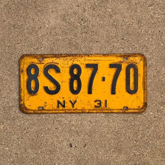 Photo of a 1931 New York License Plate Auto Tag Garage Decor Vintage 8S 8770