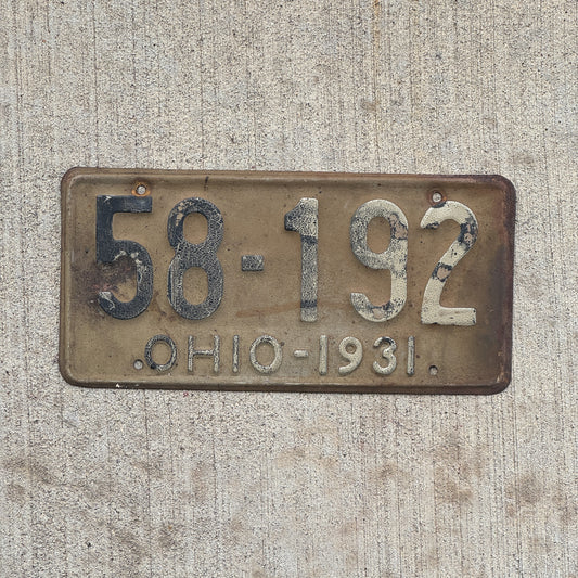Photo of a 1931 Ohio License Plate Auto Tag Garage Decor Vintage Ford Model A Year 58 192 with original patina