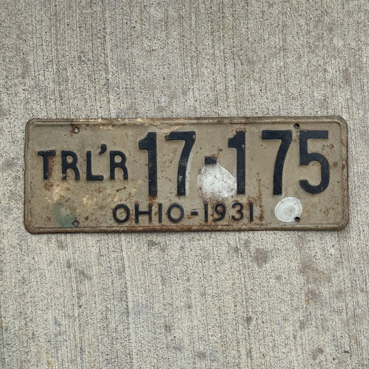Photo of a 1931 Ohio Trailer License Plate Auto Tag Garage Decor Vintage 17 175 with original patina
