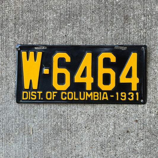 Photo of a 1931 Washington DC License Plate Auto Tag Garage Decor Vintage Ford Model A Year W 6464 with original patina
