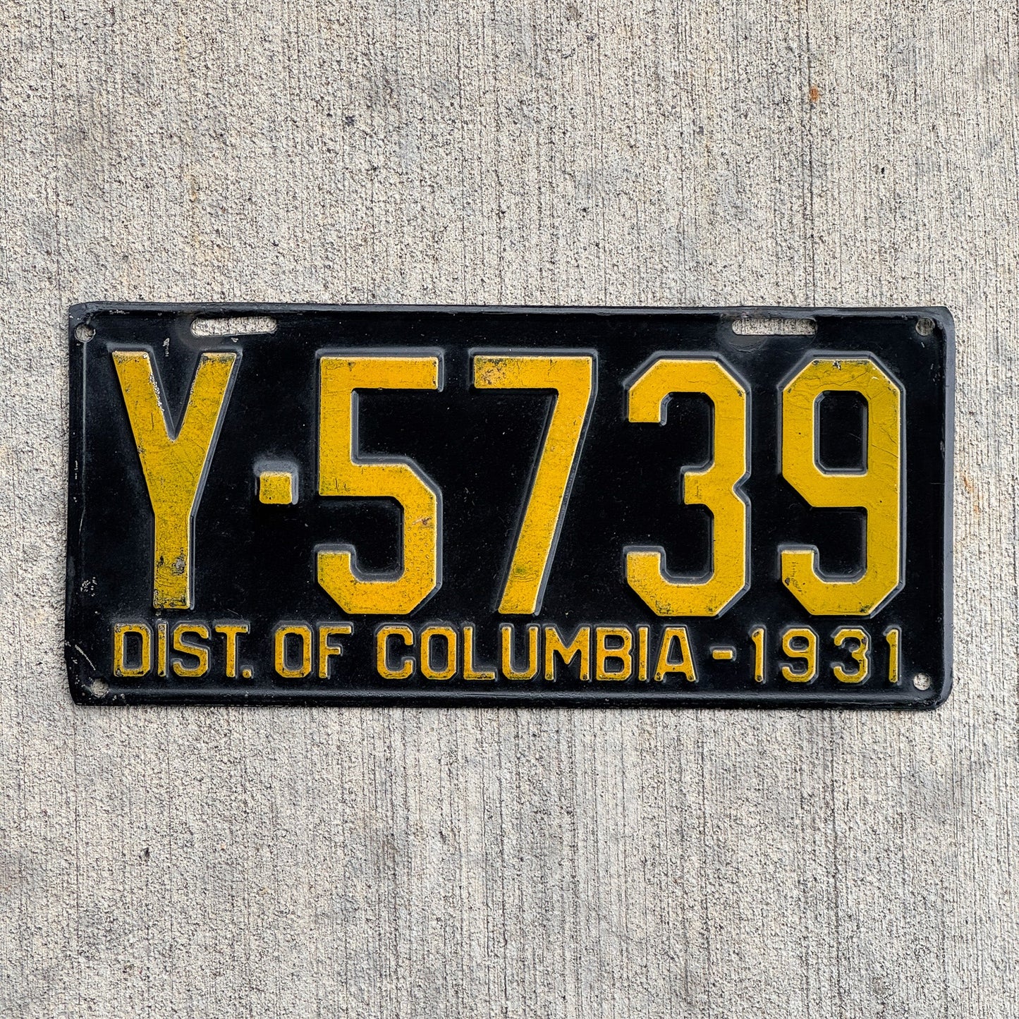 Photo of a 1931 Washington DC License Plate Auto Tag Garage Decor Vintage High Quality Ford Model A Year Y 5739 with original patina