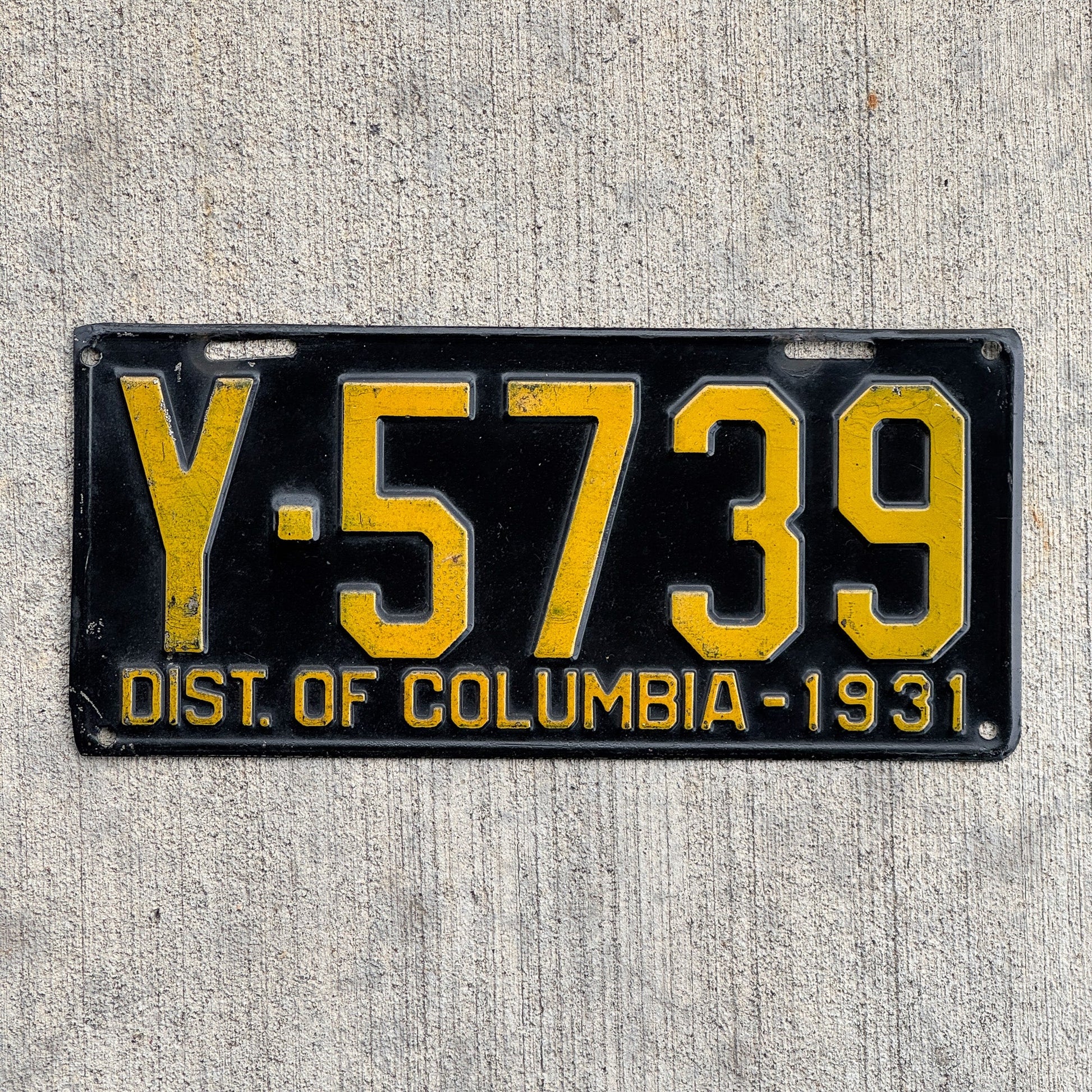 Photo of a 1931 Washington DC License Plate Auto Tag Garage Decor Vintage High Quality Ford Model A Year Y 5739 with original patina