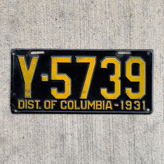 Photo of a 1931 Washington DC License Plate Auto Tag Garage Decor Vintage High Quality Ford Model A Year Y 5739 with original patina