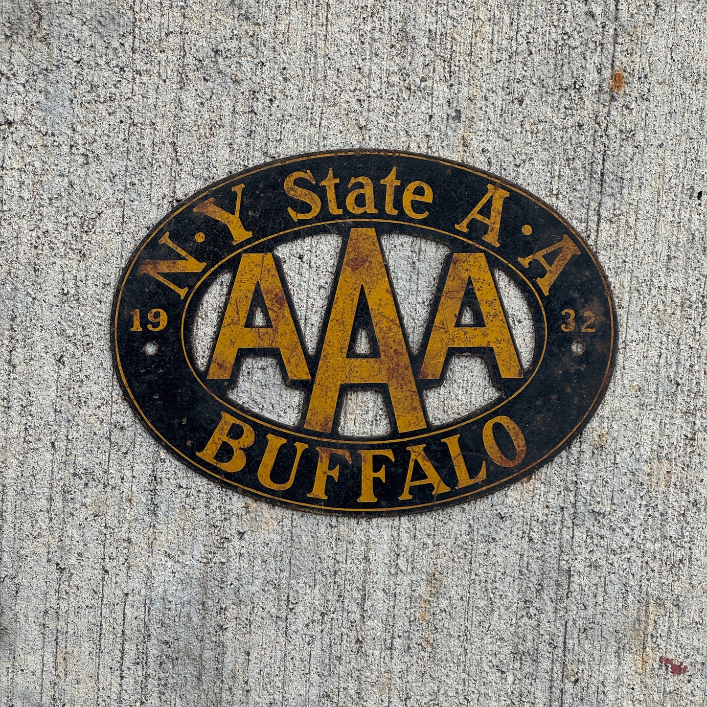Photo of a 1932 Buffalo New York Badge Emblem License Plate Topper Auto Tag Garage Decor Vintage AAA with original patina