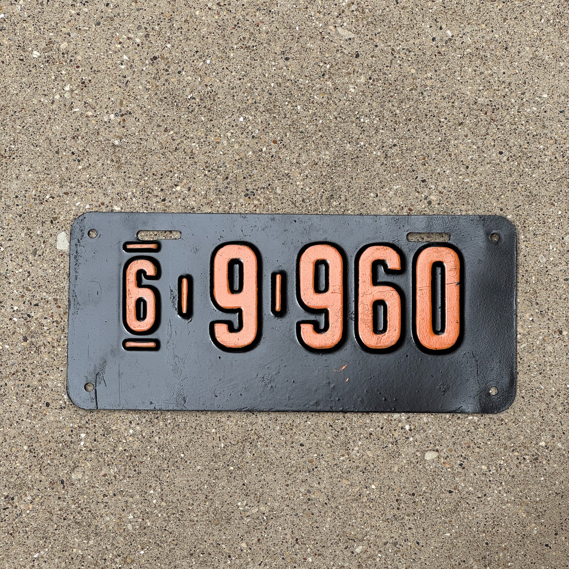 Photo of a 1932 Colorado Error License Plate Auto Tag Garage Decor Vintage Mis-stamp 6 9 960 with original patina