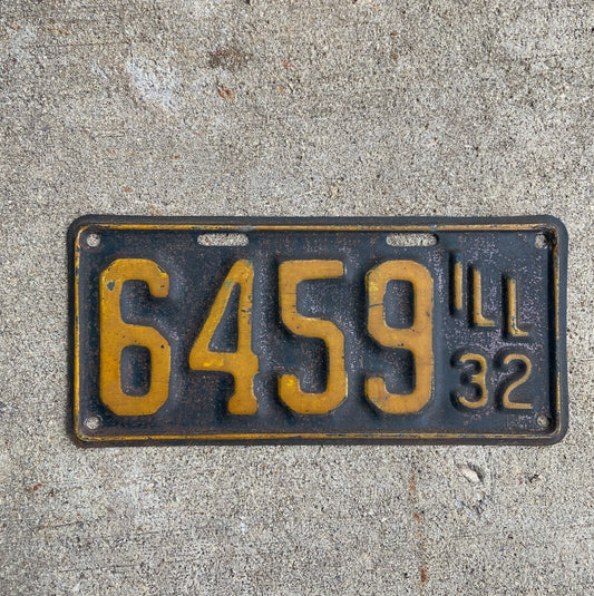 Photo of a 1932 Illinois License Plate Auto Tag Garage Decor Vintage Low Number Four Digit 6459 with original patina