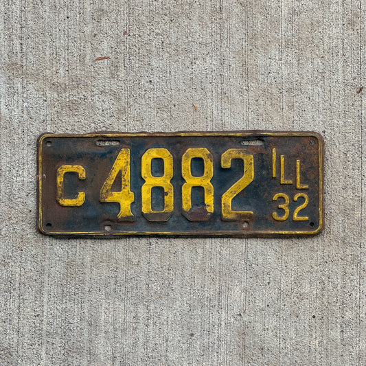 Photo of a 1932 Illinois Truck License Plate Auto Tag Garage Decor Vintage C 4882 with original patina