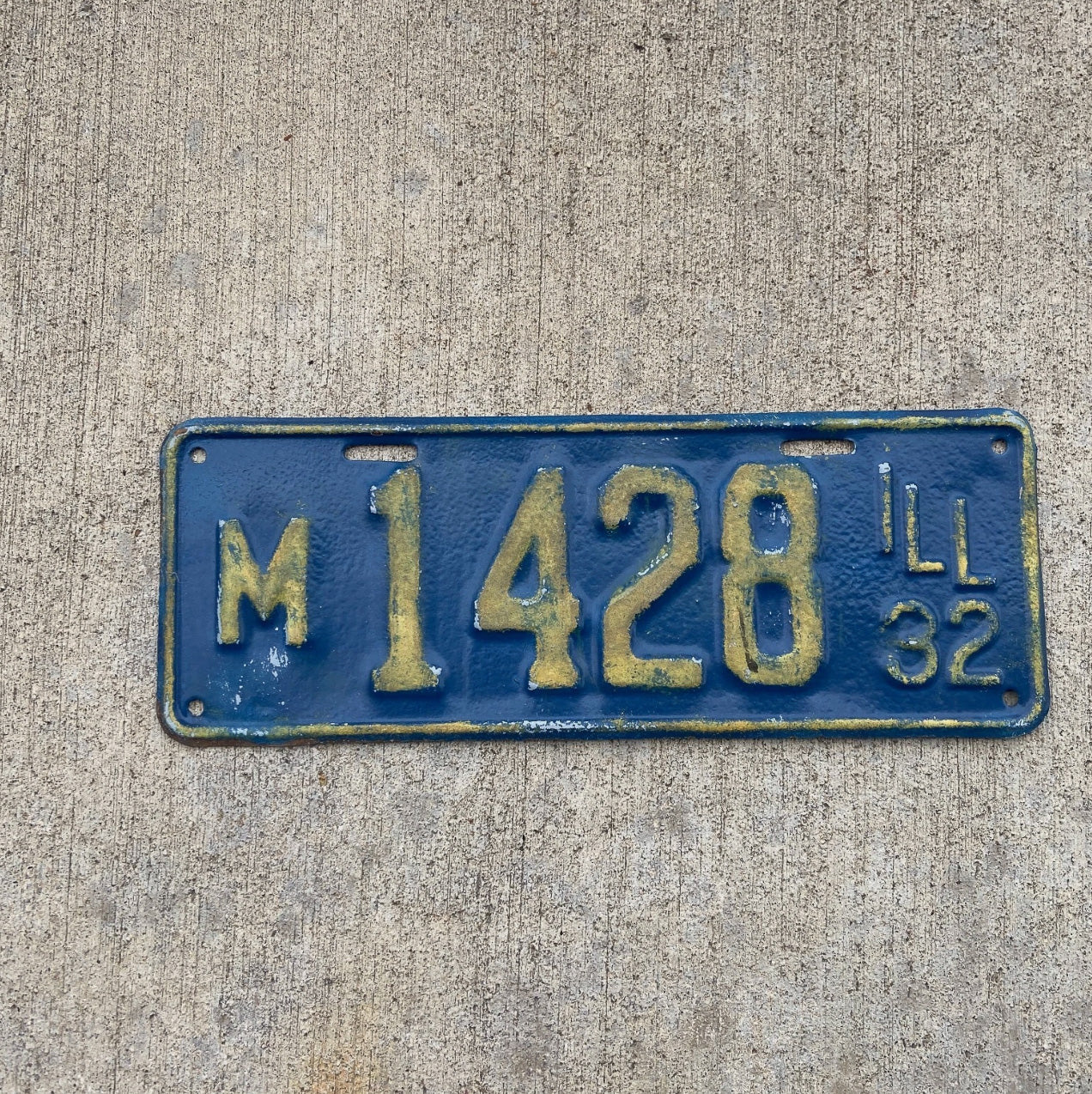 Photo of a 1932 Illinois Truck License Plate Auto Tag Garage Decor Vintage M 1428 with original patina