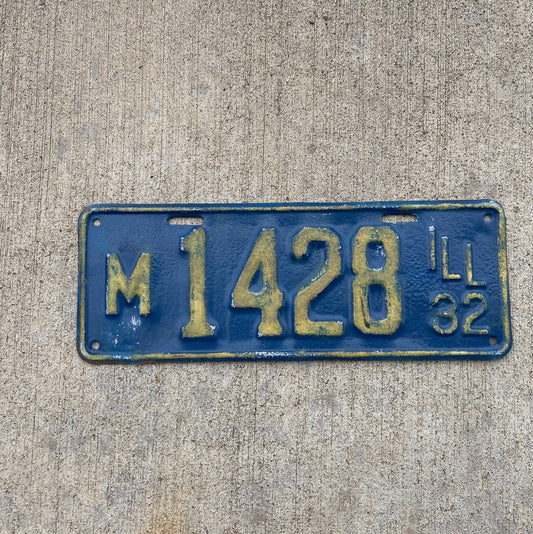 Photo of a 1932 Illinois Truck License Plate Auto Tag Garage Decor Vintage M 1428 with original patina