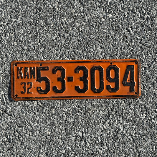 Photo of a 1932 Kansas License Plate Auto Tag Garage Decor Vintage 53 3094