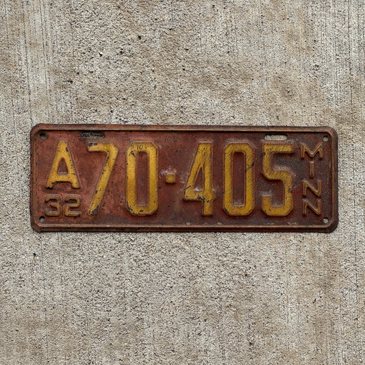 Photo of a 1932 Minnesota License Plate Auto Tag Garage Decor Vintage A 70 405 with original patina