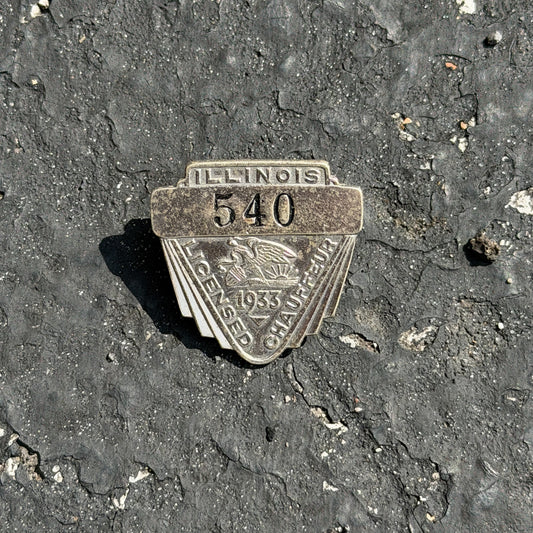 Photo of a 1933 Chauffeur Badge Illinois Chauffeur Badge Auto Tag Garage Decor Vintage
 540 with original patina