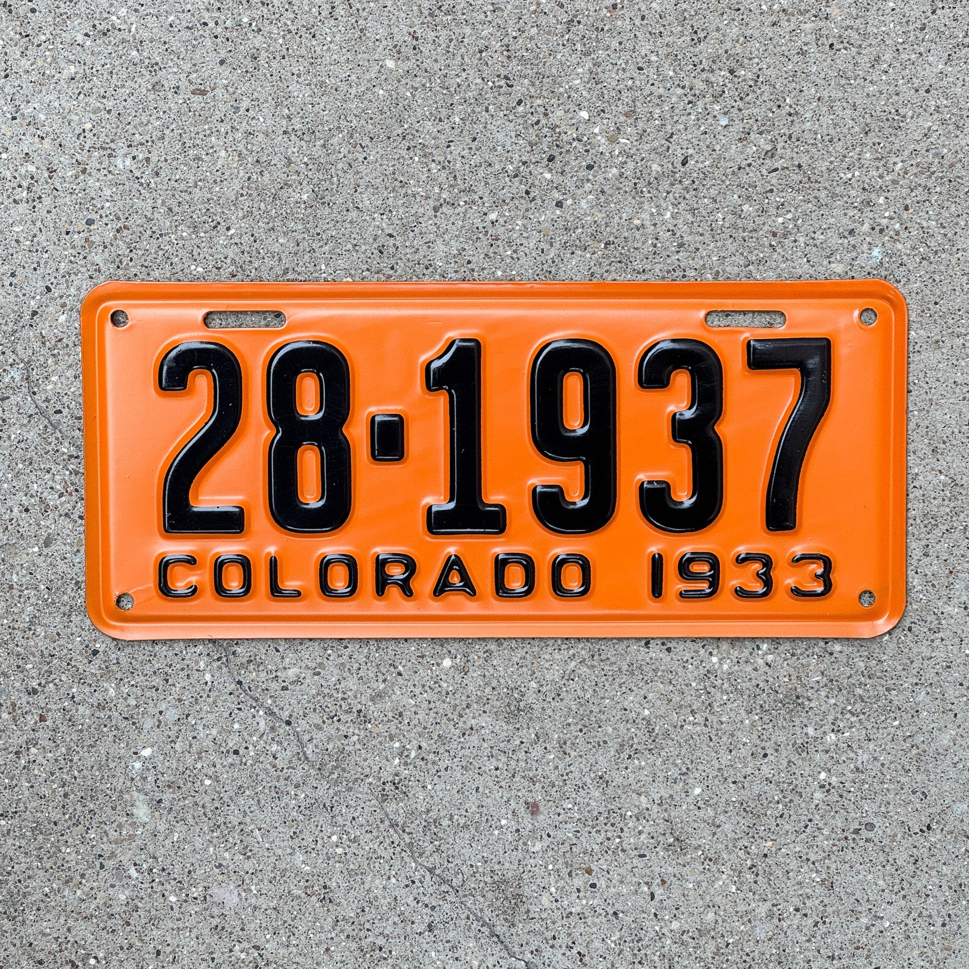Photo of a 1933 Colorado License Plate Auto Tag Garage Decor Vintage High Quality 28 1937 with original patina