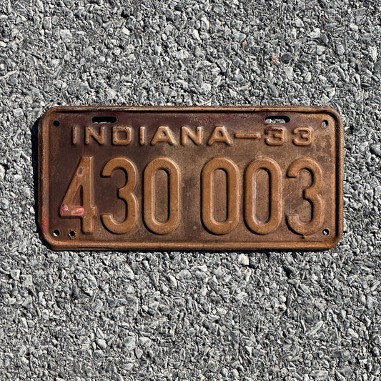 Photo of a 1933 Indiana License Plate Auto Tag Garage Decor Vintage 000 Repeat Repeating 430003