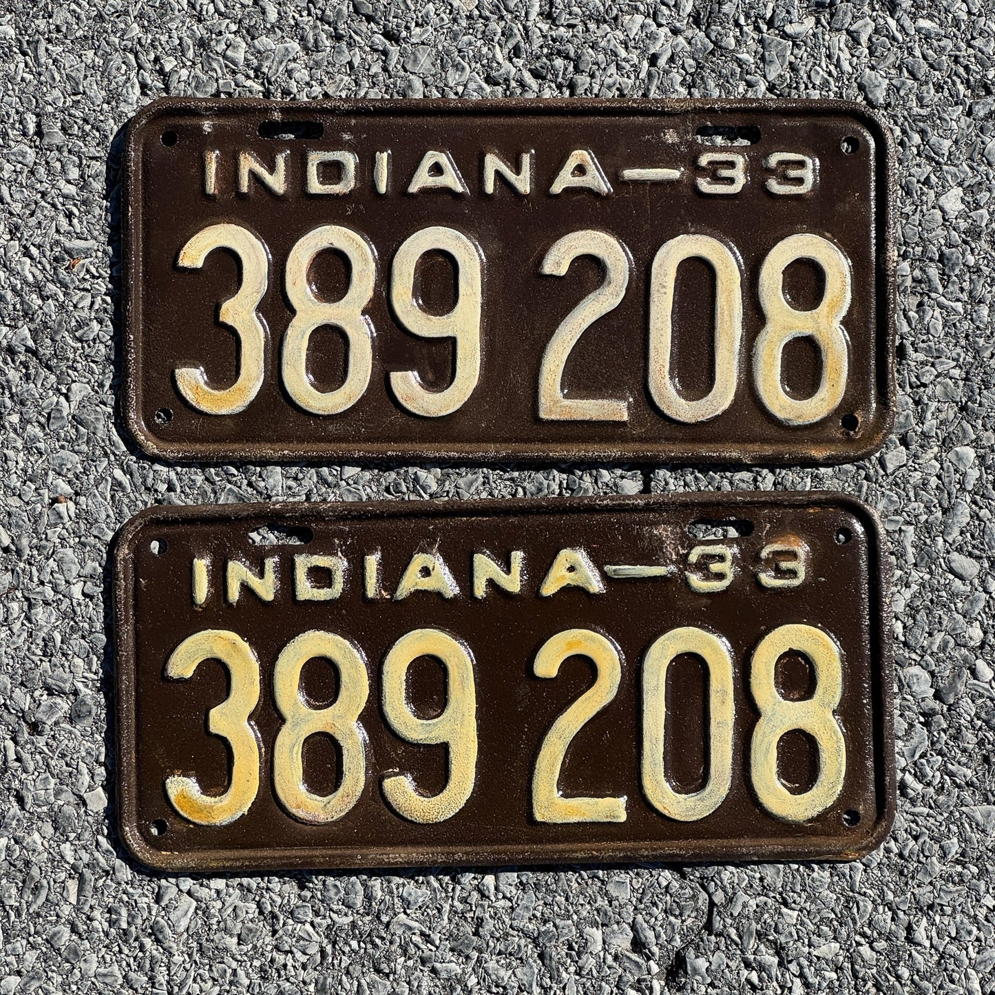 Photo of a 1933 Indiana License Plate Pair Auto Tag Garage Decor Vintage 389208