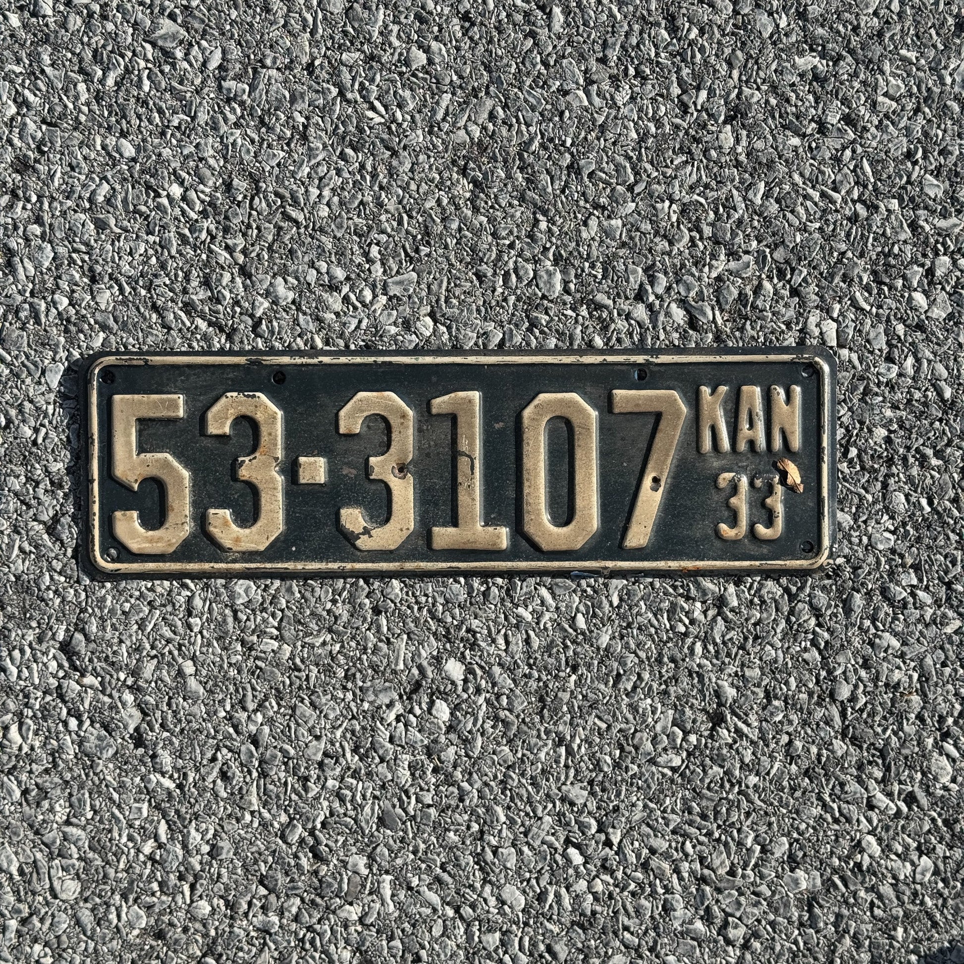 Photo of a 1933 Kansas License Plate Auto Tag Garage Decor Vintage 53 3107