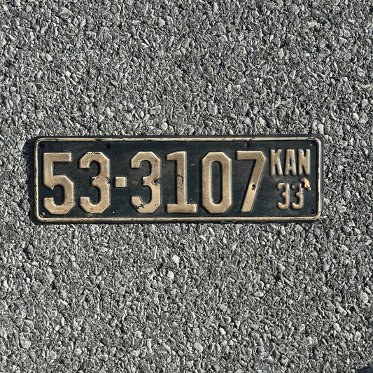 Photo of a 1933 Kansas License Plate Auto Tag Garage Decor Vintage 53 3107