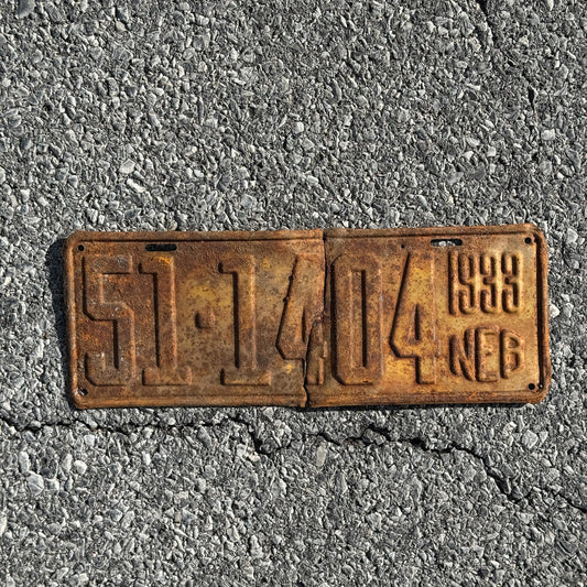 Photo of a 1933 Nebraska License Plate Auto Tag Garage Decor Vintage 51 1404
