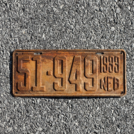 Photo of a 1933 Nebraska License Plate Auto Tag Garage Decor Vintage 51 949