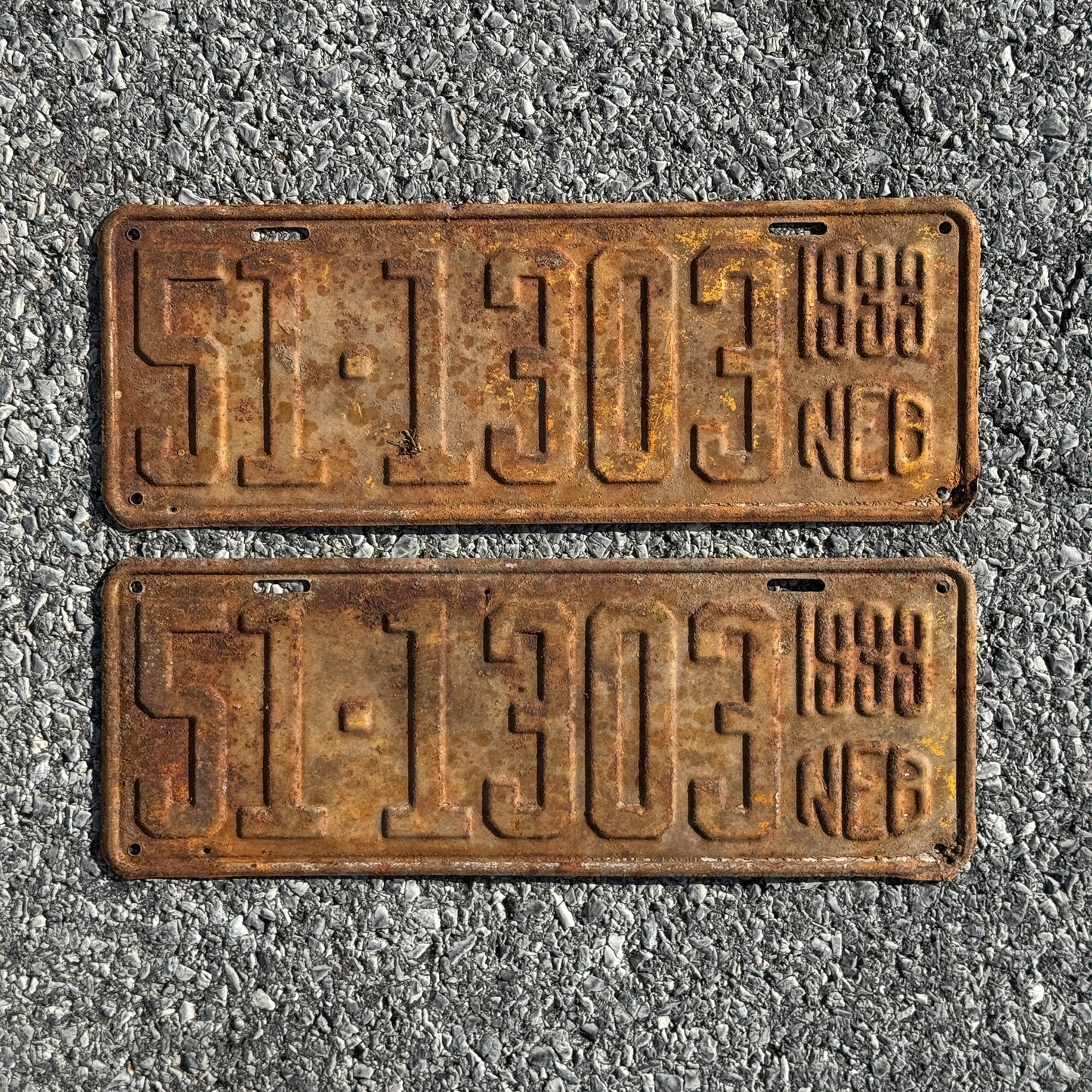 Photo of a 1933 Nebraska License Plate Pair Auto Tag Garage Decor Vintage 51 1303