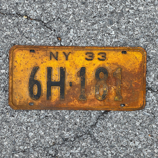 Photo of a 1933 New York License Plate Auto Tag Garage Decor Vintage 6H 181
