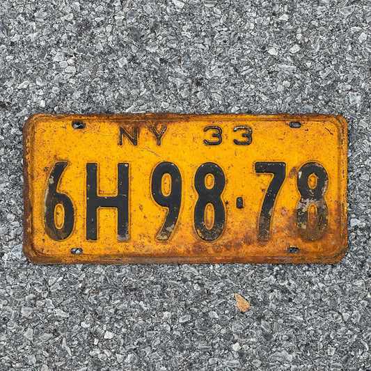 Photo of a 1933 New York License Plate Auto Tag Garage Decor Vintage 6H98 78